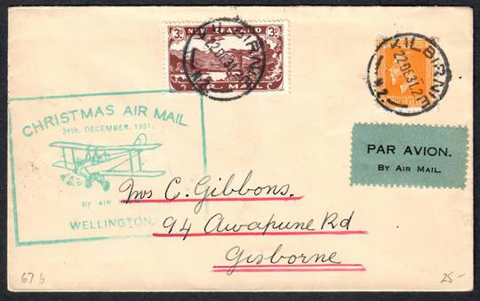 NEW ZEALAND 1931 Christmas Airmail Wellington to Gisborne. - 30821 - PostalHist