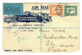 SOUTH AFRICA 1933 Registered Airmail Letter to England. South African Travel Bureau agents for Imperial Airways. 1929 air set. -