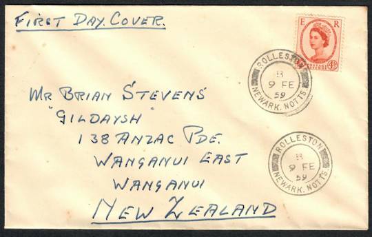 GREAT BRITAIN 1959 Elizabeth 2nd Definitive 4½d Brown on first day cover 9/2/1959 sent to New Zealand.