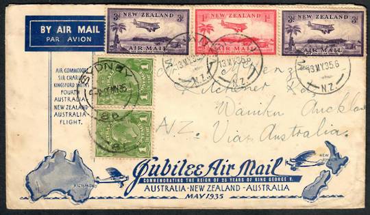 NEW ZEALAND 1935 Jubilee Airmail 13/5/1935 to Australia and return. Waiuku 13/5/1935 Sydney 20/5/1935 and 26/5/1935 Auckland 27/