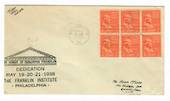 USA 1938 Dedication of the Franklin Institute. Postmarked at Philadelphia. 6 of the ½c definitive