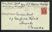 GREAT BRITAIN 1936 Letter with Geo 5th 1½d definitive from Margate Kent to Canada. Via New York S S Queen Mary Maiden Voyage. -