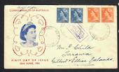 AUSTRALIA 1954 Definitives issued 23/6/1954. Set of 2 on first day cover addressed to Gilbert & Ellice Islands. Cachet applied .