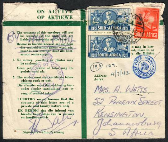 SOUTH AFRICA 1942 Letter from Egypt. Two censor cachets.In poor condition but good stamps. - 32307 - PostalHist