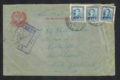 NEW ZEALAND 1942 Airmail Letter YMCA envelope from Eygpt to New Zealand. 3 x 3d Geo 6th Definitives postmarked Egypt Prepaid wit