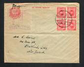 NEW ZEALAND 1940 Letter on YMCA envelope from Egypt to New Zealand. Block of 4 Army Post stamps cancelled by NZ FPO postmark. Sq