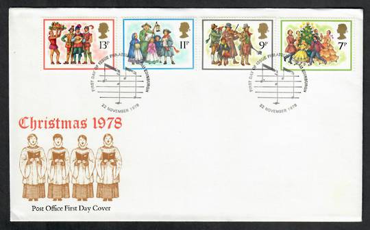 GREAT BRITAIN 1978 Christmas. Set of 4 on first day cover. Postmark Thematic MUSIC. - 33524 - FDC