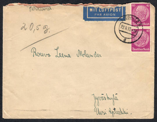 GERMANY 1937 Cover from Liegnitz to Jyvaskyla in the Austrian Empire. Excellent backstamp. - 33579 - PostalHist