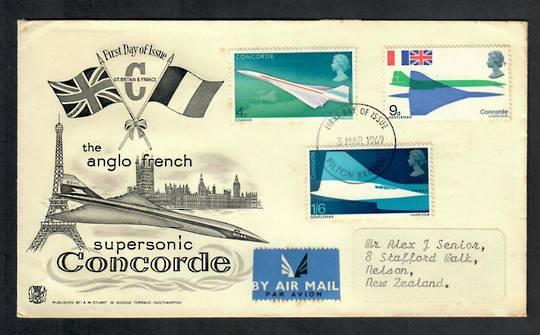 GREAT BRITAIN 1969 First Flight of the Concorde. Set of 3 on first day cover to New Zealand. - 33873 - PostalHist