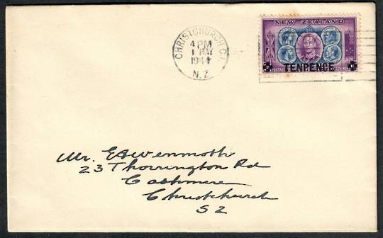 NEW ZEALAND 1944 Cententary Provisional 10d on 1½d Sovreigns on first day cover. Slogan cancel. - 34196 - FDC