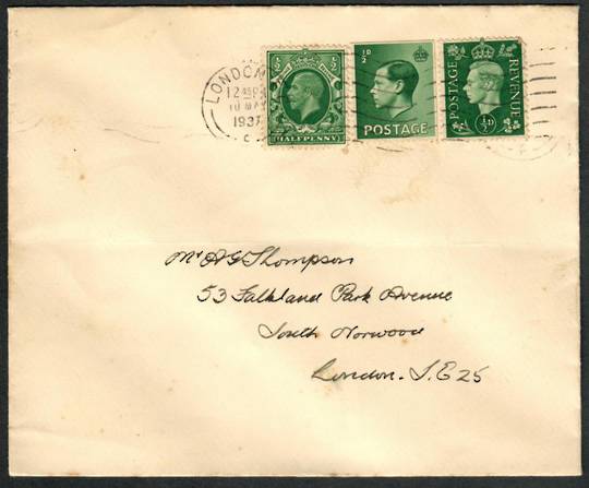 GREAT BRITAIN 1937 Internal letter. Stamps of Geo 5th Geo 6th and Edward 8th. - 35230 - PostalHist