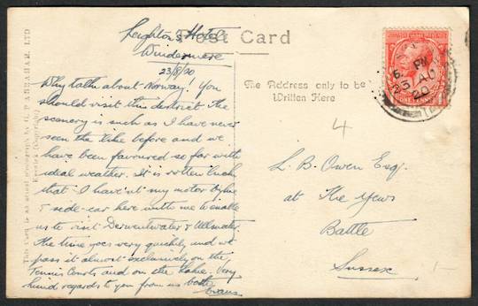 GREAT BRITAIN 1920 Postcard from Windermere to Battle in Sussex. - 35233 - PostalHist