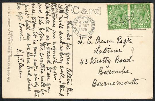 GREAT BRITAIN 1926 Postcard from Lancaster Morecambe to Bournemouth. - 35235 - PostalHist
