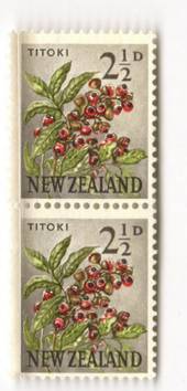 NEW ZEALAND 1960 Pictorial 2½d Titoki. Major printing flaw top left. Joined pair. - 3526 - UHM