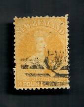 NEW ZEALAND 1862 Full Face Queen 4d Yellow. Perf 12½. Postmark O but off face. - 3534 - Used