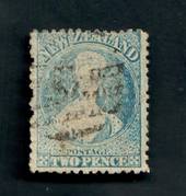 NEW ZEALAND 1862 Full Face Queen 2d Blue. Perf 12½. Worn plate heavily retouched on right. - 3554 - Used