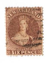 NEW ZEALAND 1862 Full Face Queen 6d Brown. Perf 12½. Watermark Large Star. - 3561 - FU
