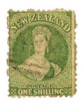 NEW ZEALAND 1862 Full Face Queen 1/- Green. Perf 12½. Very light postmark off face. - 3562 - FU
