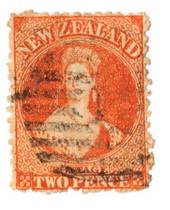 NEW ZEALAND 1862 Full Face Queen 2d Orange. Perf 12½. Postmark over face. - 3563 - Used