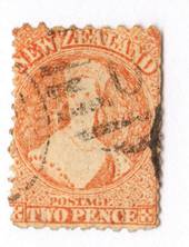 NEW ZEALAND 1862 Full Face Queen 2d Orange. Perf 10x12½. Early plate wear. Postmark over face. - 3565 - Used