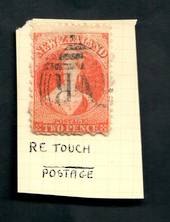NEW ZEALAND 1862 Full Face Queen 2d Vermilion. Perf 12½. Retouched. Postmark over face. - 3566 - Used