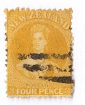 NEW ZEALAND 1862 Full Face Queen 4d Yellow. Heavy postmark but off face. - 3580 - Used