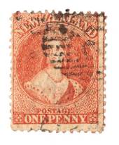 NEW ZEALAND 1862 Full Face Queen 1d Carmine-Vermilion. Definite red. Postmark over face. - 3581 - Used