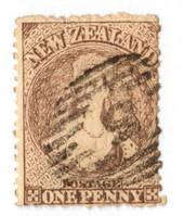 NEW ZEALAND 1862 Full Face Queen 1d Brown. Advanced plate wear. Postmark over face. Nuumeral cancel 5. - 3582 - Used