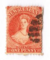 NEW ZEALAND 1862 Full Face Queen 1d Carmine-Vermilion. Nice postmark bars off face. Definite red shade. - 3586 - FU
