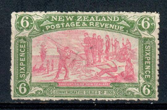 NEW ZEALAND 1906 Christchurch Exhibition 6d Annexation.  Nice bright colours. Crease not visible at first look. Has had adhesion