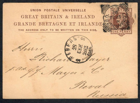 GREAT BRITAIN 1882 Postcard from Lombard Street to Russia. Nice Russian receiving mark on the reverse. - 37115 - PostalHist