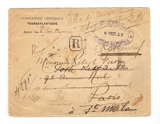 MARTINIQUE 1913 Letter to Paris. Official frank and normal postage on the reverse. Readdressed. - 37775 - PostalHist