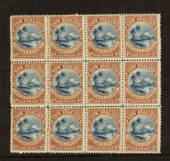 NEW ZEALAND 1898 Pictorial 1d Lake Taupo Blue and Yellow-Brown. Block of 12. CP E2a. London Print. - 37903 - UHM