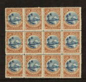 NEW ZEALAND 1898 Pictorial 1d Lake Taupo Blue and Yellow-Brown. Block of 12. CP E2a. London Print. - 37903 - UHM