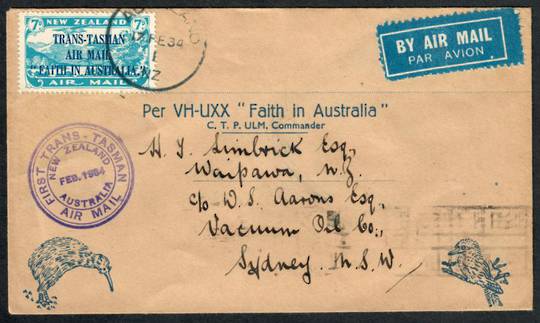 NEW ZEALAND 1934 Letter from Auckland to Sydney carried by C T P Ulm bearing the 7d airmail stamp. - 38328 - PostalHist