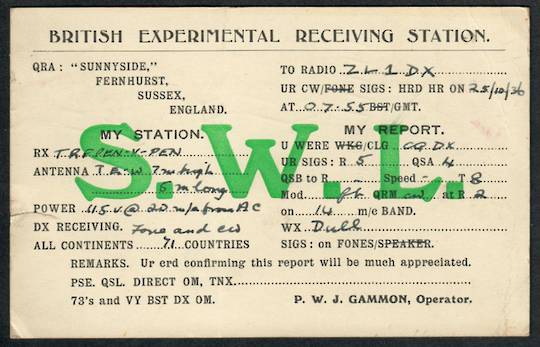 GREAT BRITAIN 1936 QSL card to New Zealand. - 38976 - Postcard