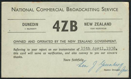 NEW ZEALAND 1938 QSL card 4ZB. - 38981 - PostalHist