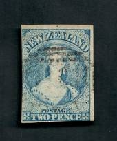NEW ZEALAND 1855 Full Face Queen 2d Blue, worn plate. Watermark Large Star. Two clear margins. Frame lines touched on the others