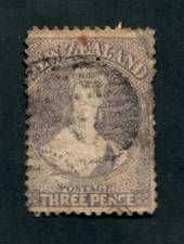 NEW ZEALAND 1862 Full Face Queen 3d Brown-Lilac. Watermark Large Star. Perf 13. Very nice copy with light postmark. But thinned.