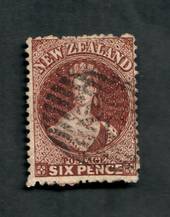 NEW ZEALAND 1862 Full Face Queen 6d Deep Red-Brown. Perf 12½. Watermark Large Star. Postmark covers the face but still an attrac