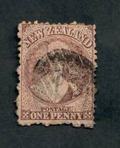 NEW ZEALAND 1862 Full Face Queen 1d Brown. Perf 12Â½. Watermark Large Star. Intermediate plate wear. Postmark detracts. Cat val