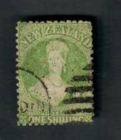 NEW ZEALAND 1862 Full Face Queen 1/- Yellow-Green. Perf 12½. Watermark Large Star. Postmark well off the face. - 39049 - Used