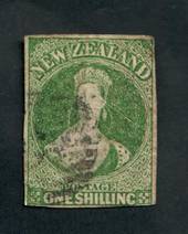 NEW ZEALAND 1855 Full Face Queen 1/- Yellow-Green. Watermark Large Star. Clear margins all round except just touching under the