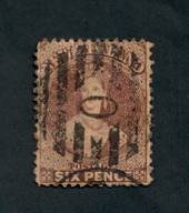 NEW ZEALAND 1862 Victoria 1st Full Face Queen 6d Black-Brown. Perf 13. Numeral cancel 0. - 39056 - Used