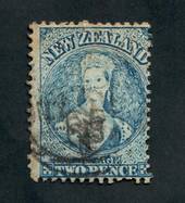 NEW ZEALAND 1862 Full Face Queen 2d Blue. Perf 13 Watermark Large Star. Advanced plate wear. Postmark just touching the face. Li