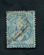 NEW ZEALAND 1862 Full Face Queen 2d Blue. Perf 13. Watermark NZ. Advanced plate wear. Postmark just touching the face. Light. Pe