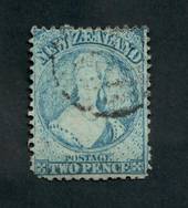 NEW ZEALAND 1862 Full Face Queen 2d Blue. Perf 12Â½. Watermark Large Star. Plate 1. Advanced plate wear. Postmark frames the fac