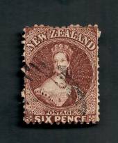 NEW ZEALAND 1862 Full Face Queen 6d Brown. Perf. No faults. Attractive postmark but does touch the face. A few damaged perfs. -