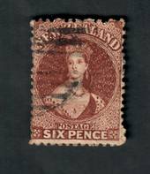 NEW ZEALAND 1862 Full Face Queen 6d Brown. Perf. No faults. Postmark a little heavy but off the face. - 39074 - Used