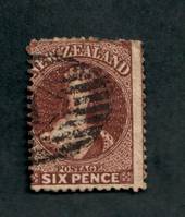 NEW ZEALAND 1862 Full Face Queen 6d Brown. Excellent postmark but spoiled by a blunt corner. - 39075 - Used